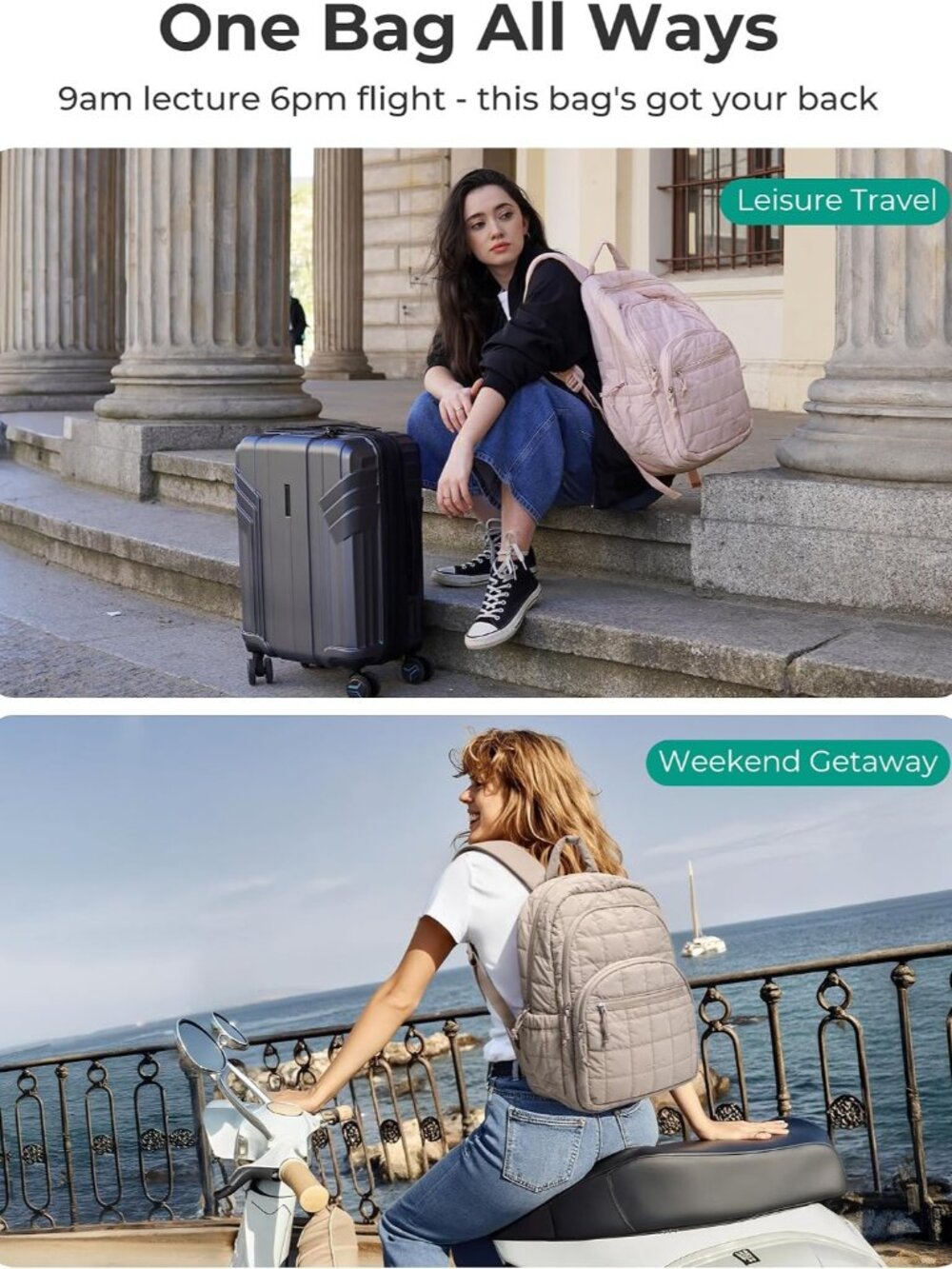 Travel Backpack for Women, 15.6" College Laptop Backpack, Black - Picture 8 of 9